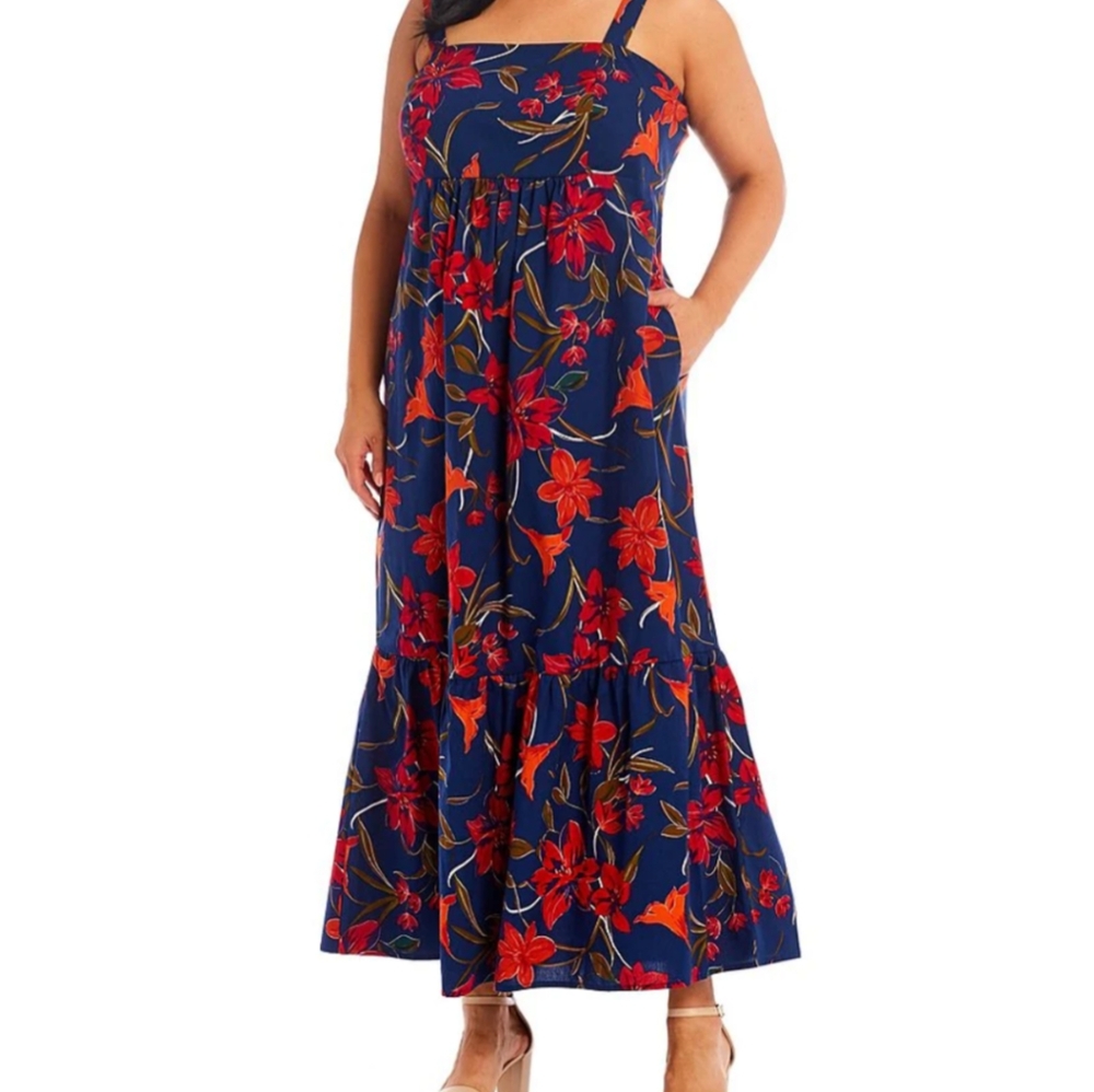 Adorne - Sleeveless Square Neck Babydoll Dress Pockets - 3X- NWT